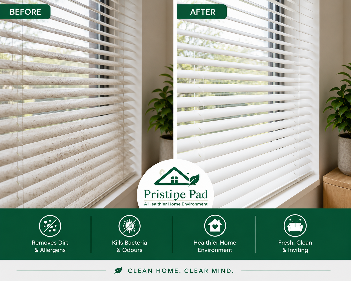 ChatGPT Image May 28, 2026, 03_03_52 PM Before and after Venetian blinds cleaning comparison showing dusty, stained blinds restored to a fresh, bright, and hygienic condition by Pristine Pad. Professional blinds cleaning helping remove built-up dirt, allergens, bacteria, and odours for a cleaner, healthier, and more inviting home environment.