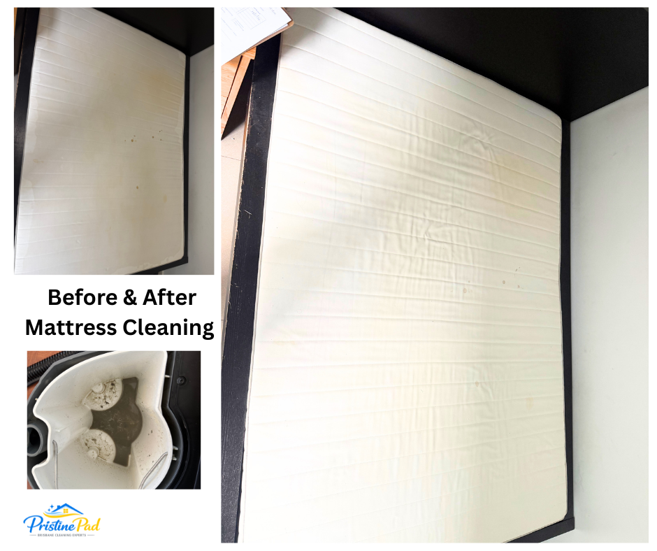Before After Pristine Pad Mattress Cleaning 3png Before and after mattress cleaning by Pristine Pad, professional mattress, upholstery and rug cleaning services in Brisbane
